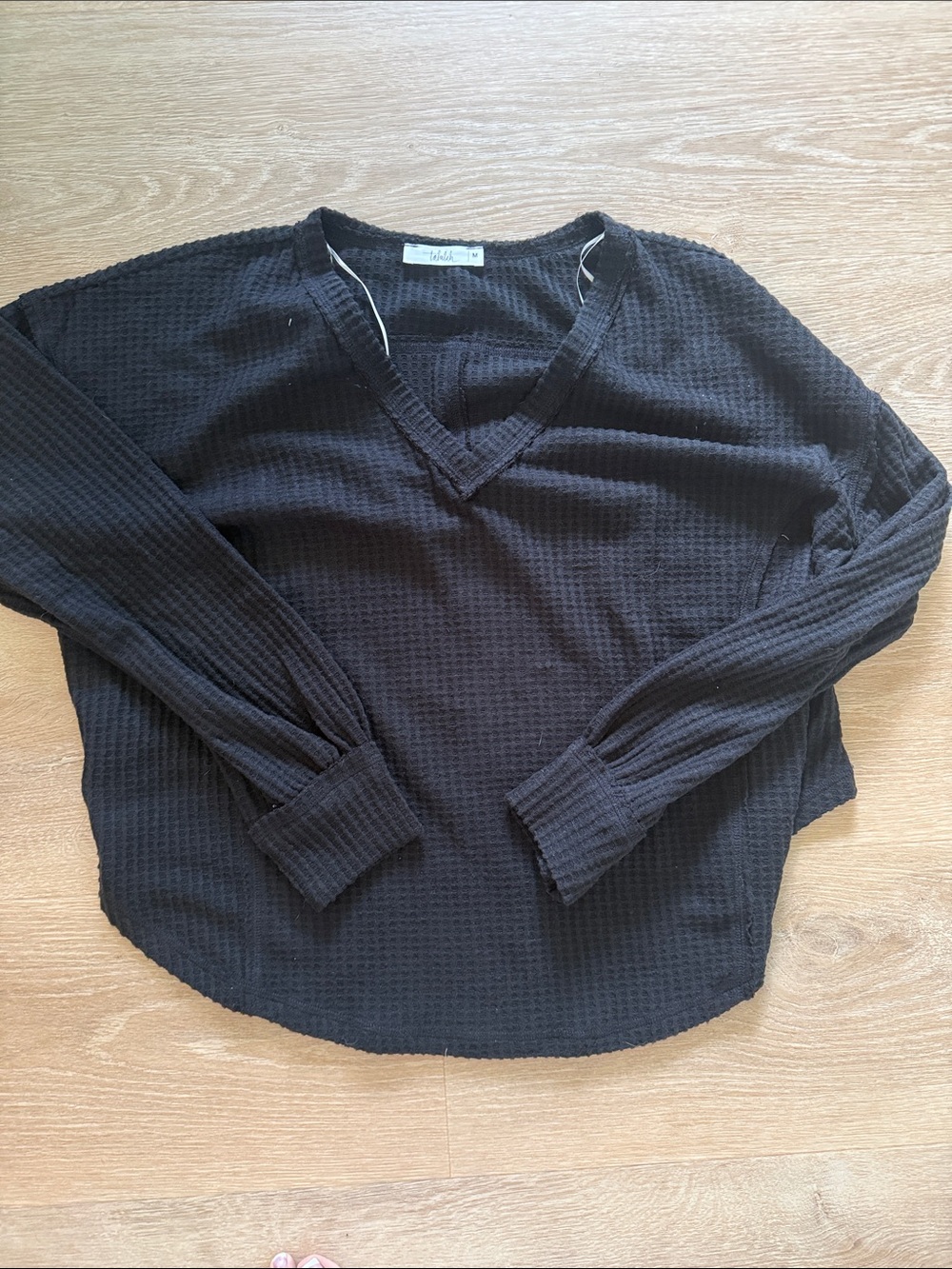TALULAH Black Waffle Knit V-Neck Top
